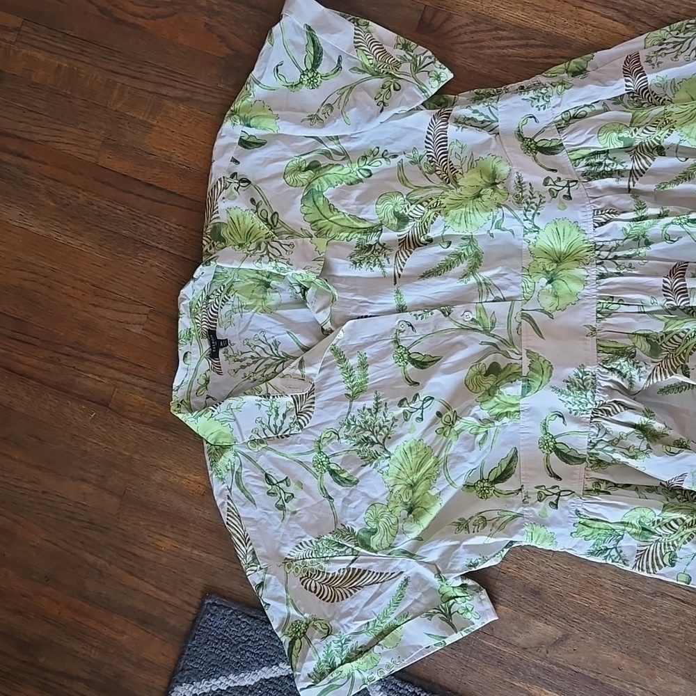 Talbots White Midi Dress with Green and Brown Leaf Print - Picture 6 of 8